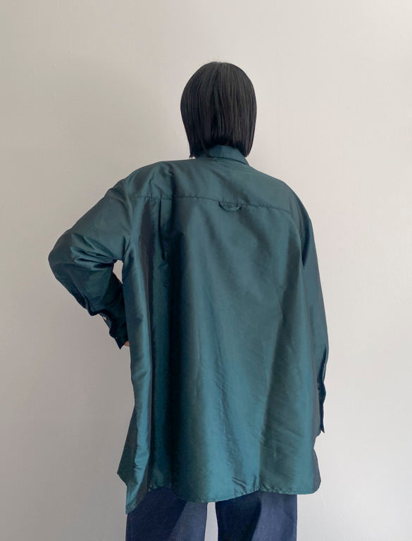 Satin Zip Up Shirt / GREEN / 158cm