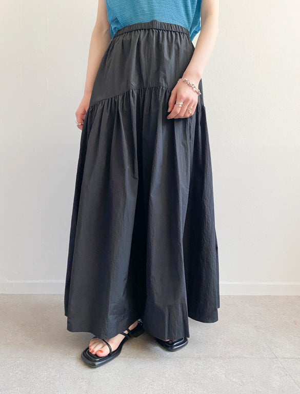 Vintage Taffeta Gathered Skirt / BLACK / 155cm