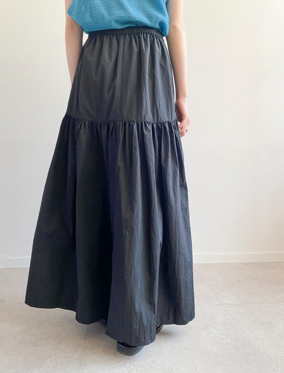 Vintage Taffeta Gathered Skirt / BLACK / 155cm