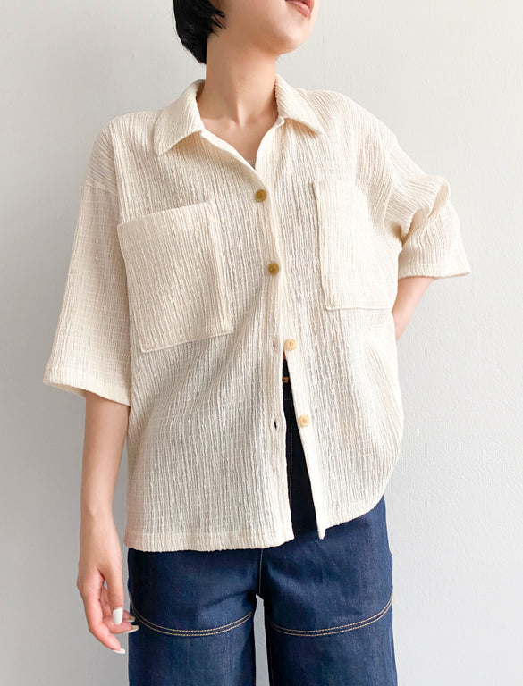 Fancy Tricot Shirt Blouse / WHITE / 158cm