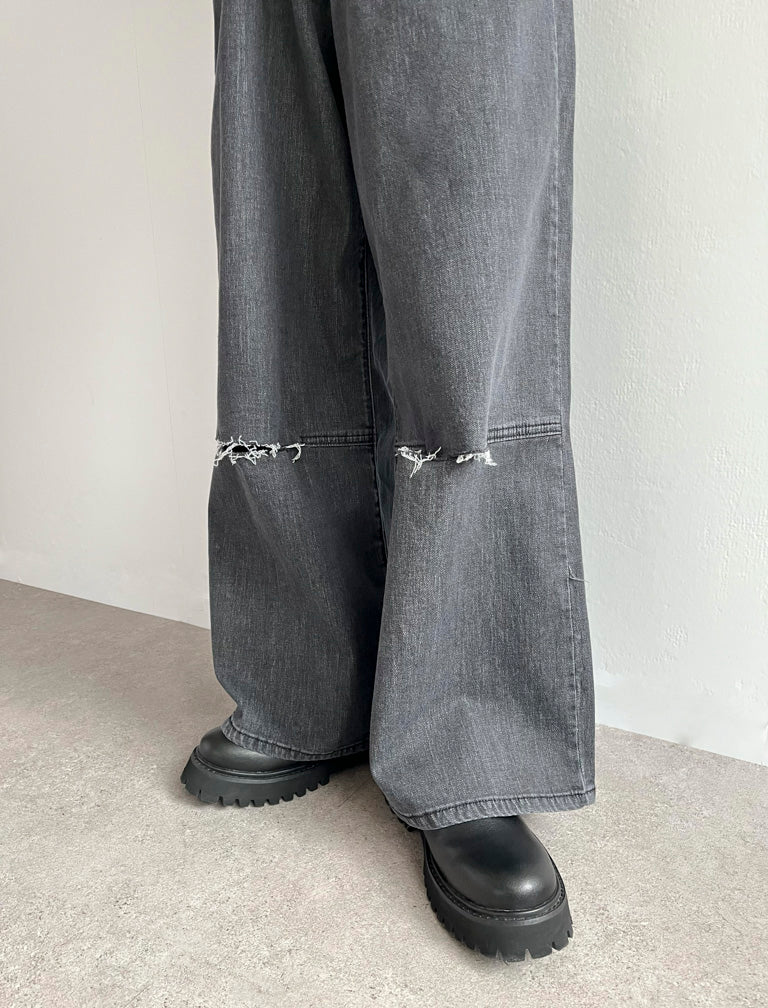 Slit Wide Denim Pants / BLACK / S / 156cm