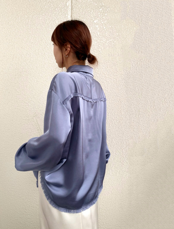 Fringe Satin Shirt / BLUE / 158cm