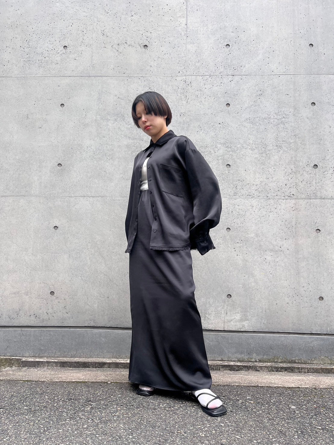 Satin Skirt / BLACK / 154cm