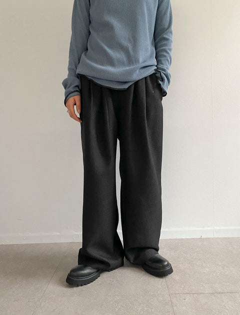 Tweed Like Side Line Tuck Pants / BLACK / 158cm