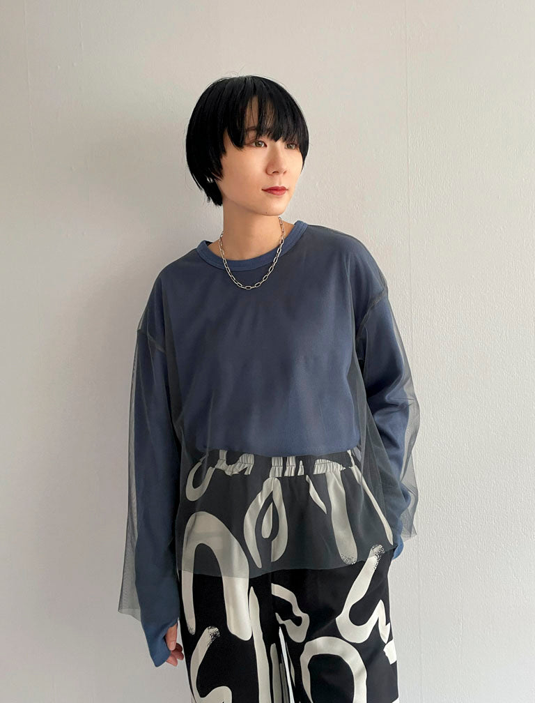 Tulle Layered Pullover / BLUE×BLUE / 166cm