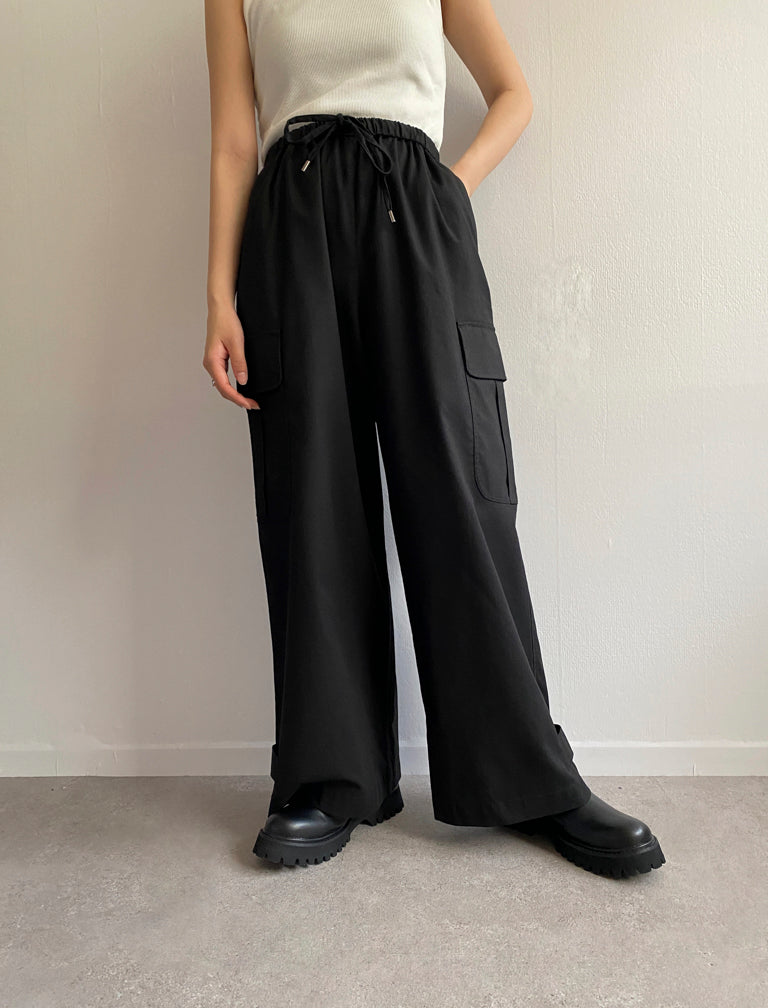 Linen Cargo Pants / BLACK / 158cm