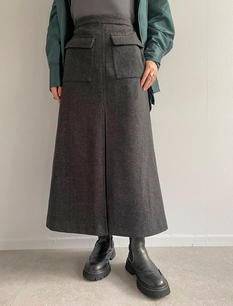 Compression Knit Tuck Skirt / C.GRAY / 158cm