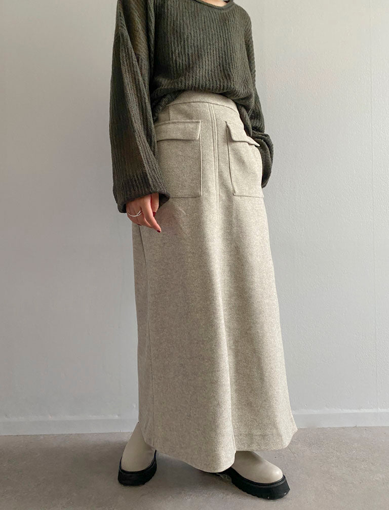 Compression Knit Tuck Skirt / IVORY / 166cm
