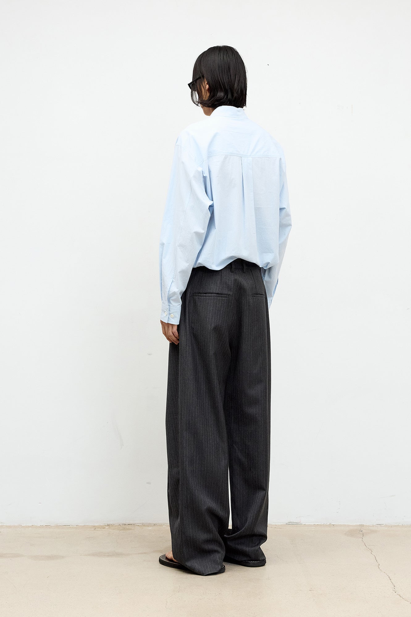 STRIPE WOOL BLEND PLEATED TROUSERS