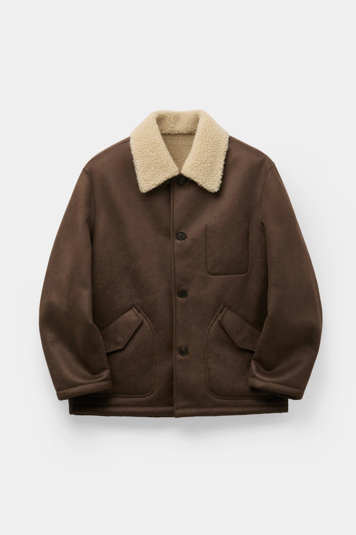 Linking binding fake shearling half coat (Brown)
