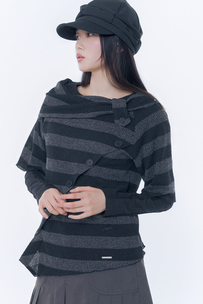 Diagonal crochet knit top STRIPE