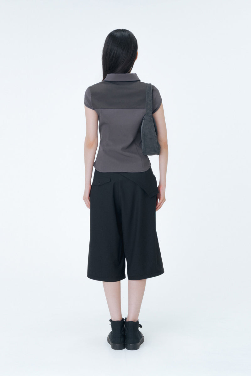 Diagonal placket layered shirt