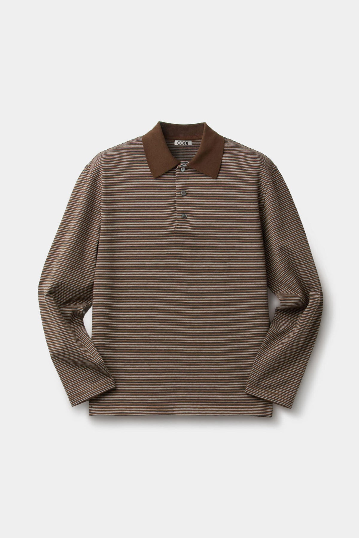 Multi pin pique polo long sleeve (Brown)