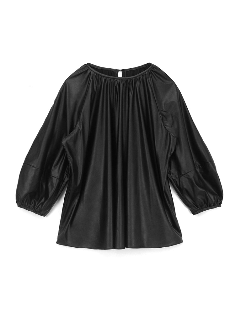 Eco Leather Light Gather Pullover / BLACK