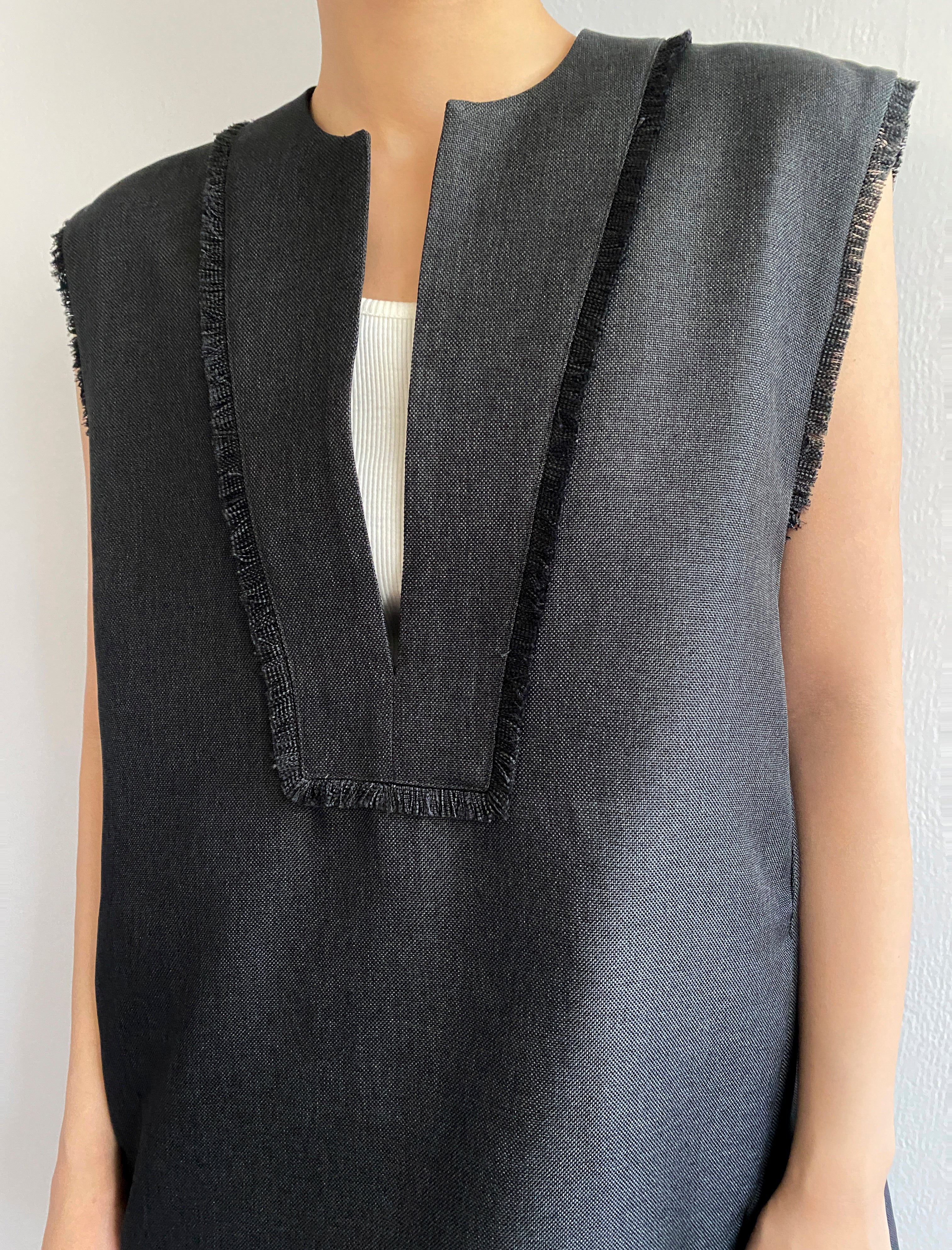 Linen Like Fringe Vest / BLACK / 158cm