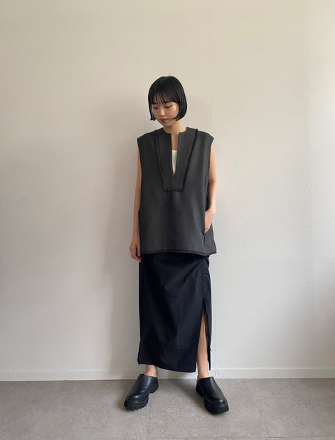 Linen Like Fringe Vest / BLACK / 158cm