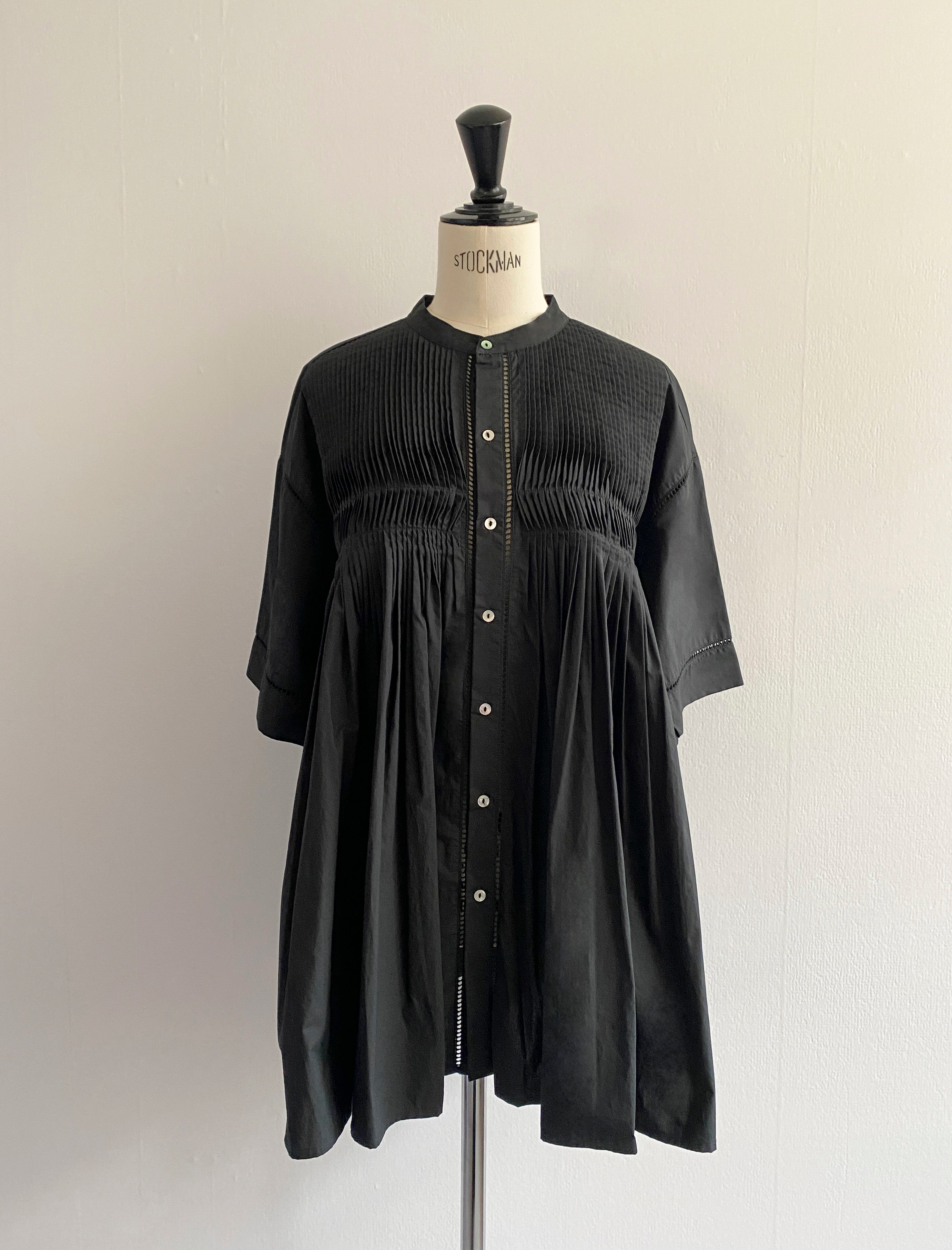 〔INDIA INDUSTRY〕Baran_Pin Tuck Shirt / 1 / BLACK