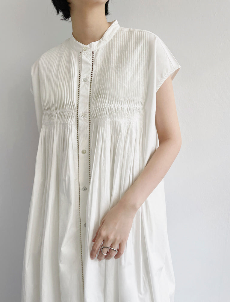 〔INDIA INDUSTRY〕Cuttack_Pin Tuck Shirt Dress / OFF WHITE / 166cm
