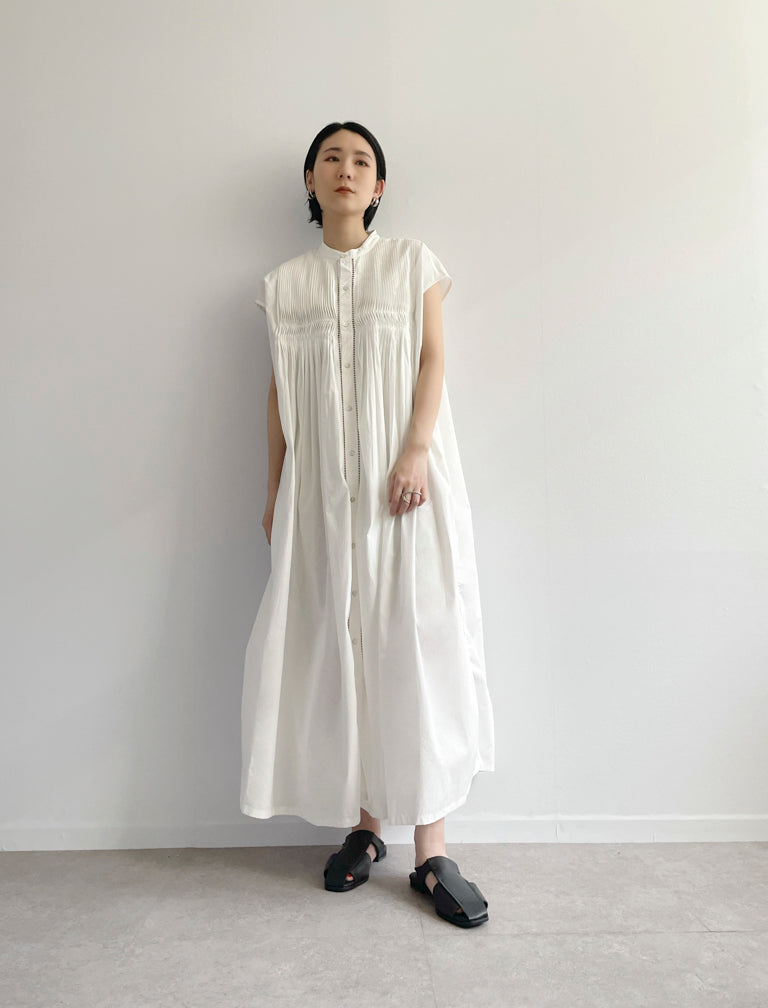 〔INDIA INDUSTRY〕Cuttack_Pin Tuck Shirt Dress / OFF WHITE / 166cm