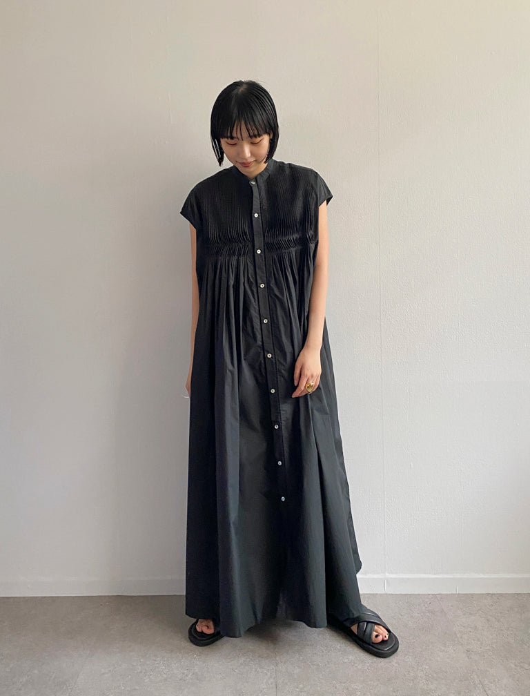 〔INDIA INDUSTRY〕Cuttack_Pin Tuck Shirt Dress / BLACK / 158cm