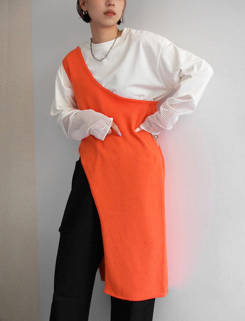 Asymmetric Knit Vest / ORANGE / 158cm