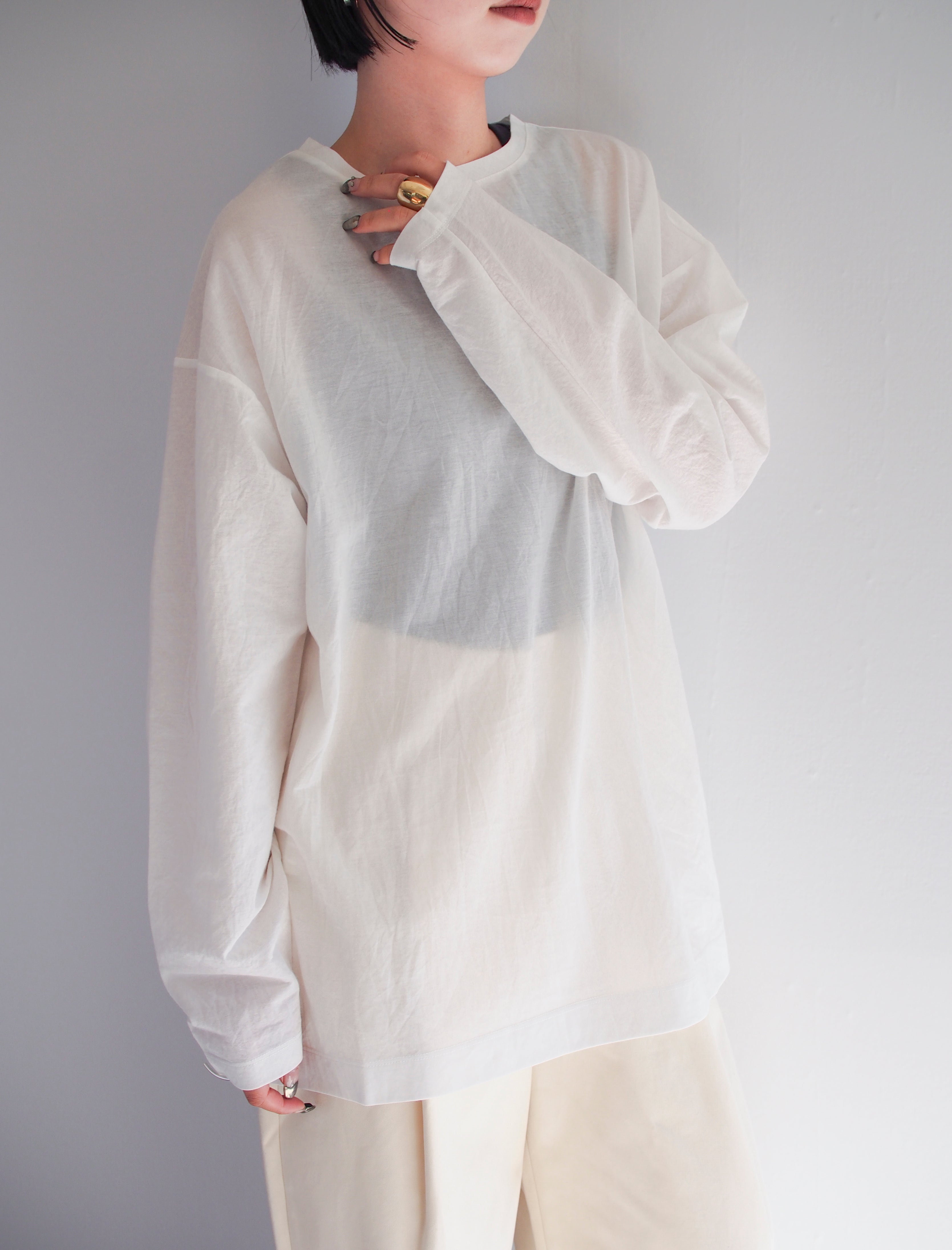 Sheer Big Pullover / WHITE / 158cm